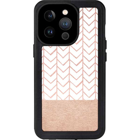 Rose Gold Herringbone iPhone 15 Pro Waterproof Case