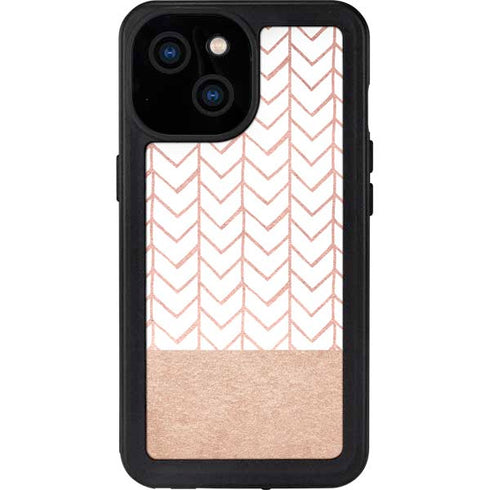 Rose Gold Herringbone iPhone 15 Waterproof Case