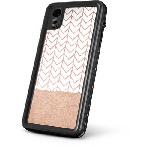 Rose Gold Herringbone iPhone XR Waterproof Case