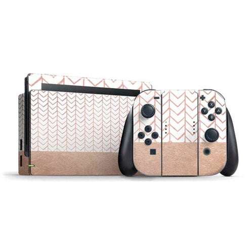 Rose Gold Herringbone Nintendo Switch Bundle Skin