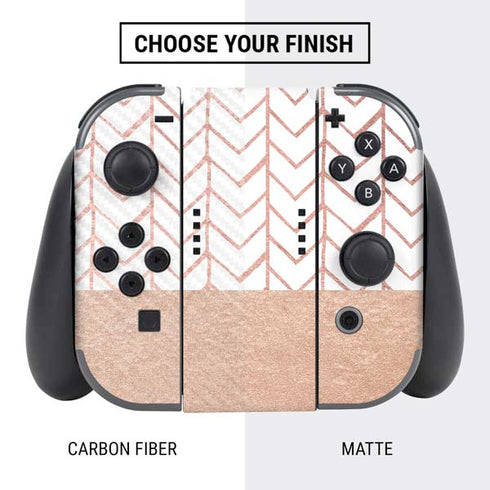 Rose Gold Herringbone Nintendo Switch Bundle Skin