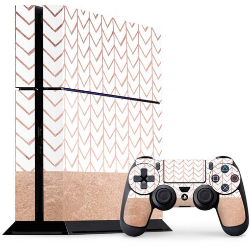 Rose Gold Herringbone PS4 Console and Controller Bundle Skin