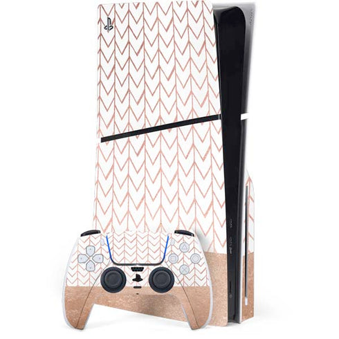Rose Gold Herringbone PS5 Slim Disk Bundle Skin