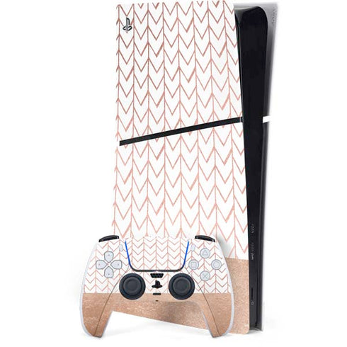 Rose Gold Herringbone PS5 Slim Digital Edition Console Skin