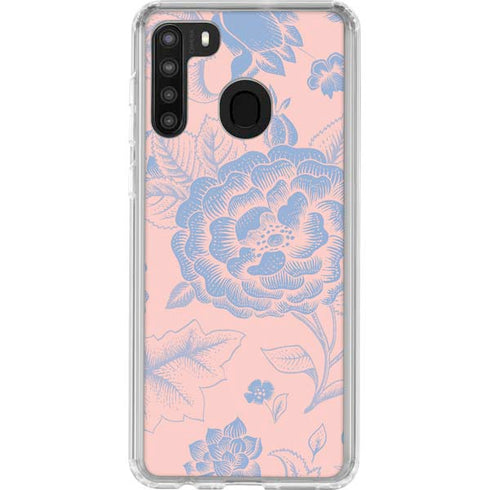 Rose Quartz & Serenity Floral Galaxy A21 Clear Case
