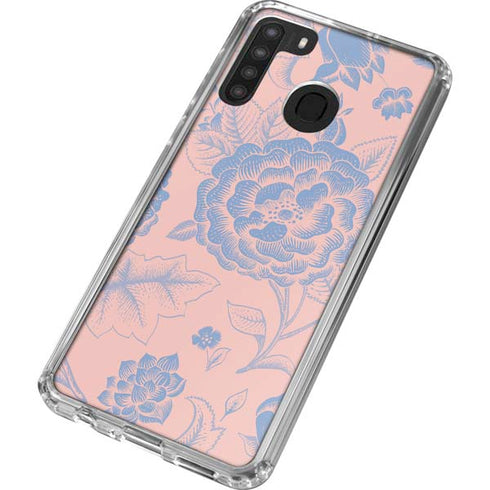 Rose Quartz & Serenity Floral Galaxy A21 Clear Case