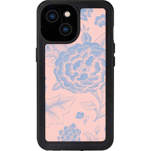 Rose Quartz & Serenity Floral iPhone 13 Mini Waterproof Case