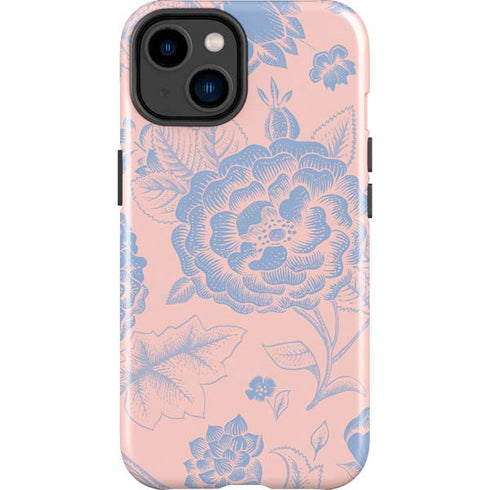 Rose Quartz & Serenity Floral iPhone 14 Plus Impact Case