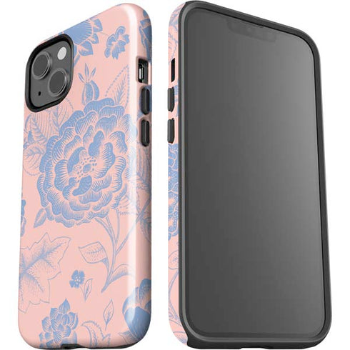 Rose Quartz & Serenity Floral iPhone 15 Plus Impact Case
