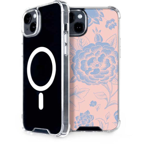 Rose Quartz & Serenity Floral iPhone 15 MagSafe Case