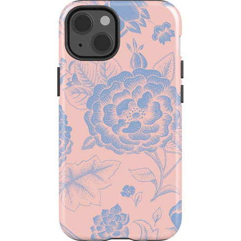 Rose Quartz & Serenity Floral iPhone 15 Impact Case