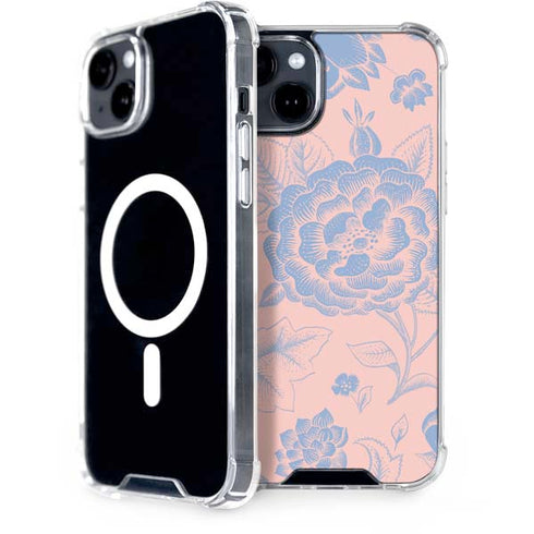 Rose Quartz & Serenity Floral iPhone 14 Plus MagSafe Case