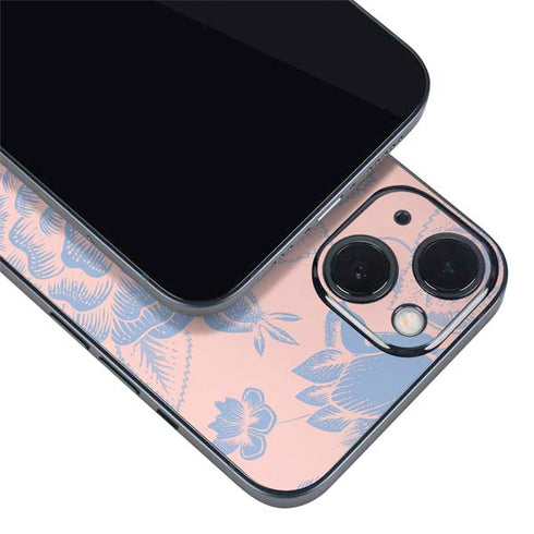 Rose Quartz & Serenity Floral iPhone 15 Plus Skin