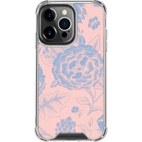 Rose Quartz & Serenity Floral iPhone 15 Pro Clear Case