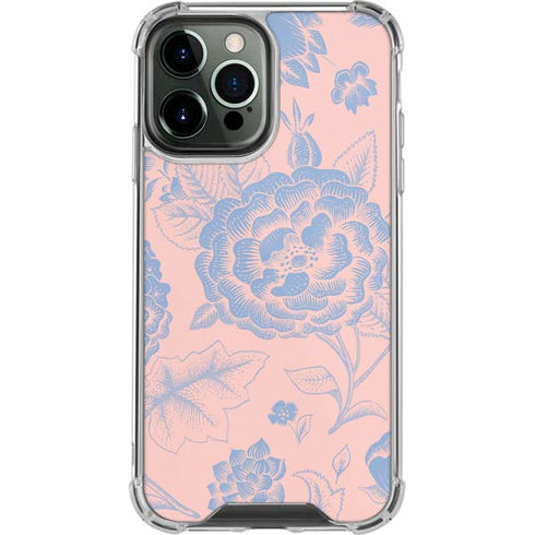 Rose Quartz & Serenity Floral iPhone 14 Pro Max Clear Case