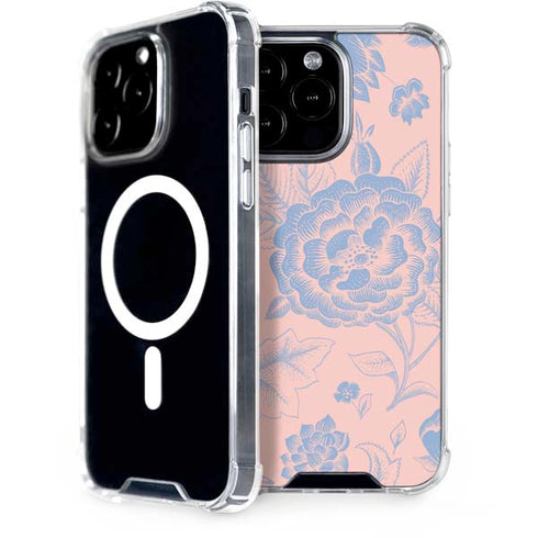 Rose Quartz & Serenity Floral iPhone 15 Pro Max MagSafe Case