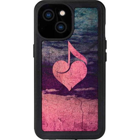 Rustic Musical Heart iPhone 15 Waterproof Case