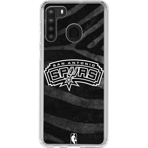 NBA San Antonio Spurs Black Animal Print Galaxy A21 Clear Case