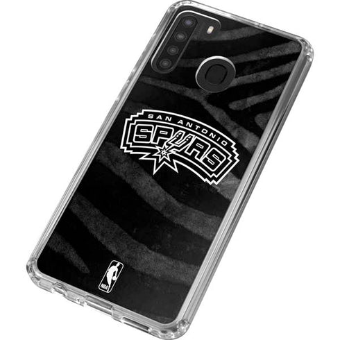 NBA San Antonio Spurs Black Animal Print Galaxy A21 Clear Case