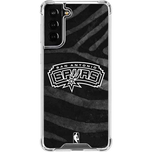 NBA San Antonio Spurs Black Animal Print Galaxy S21 FE Clear Case