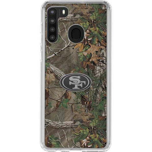NFL San Francisco 49ers Realtree Xtra Green Camo Galaxy A21 Clear Case