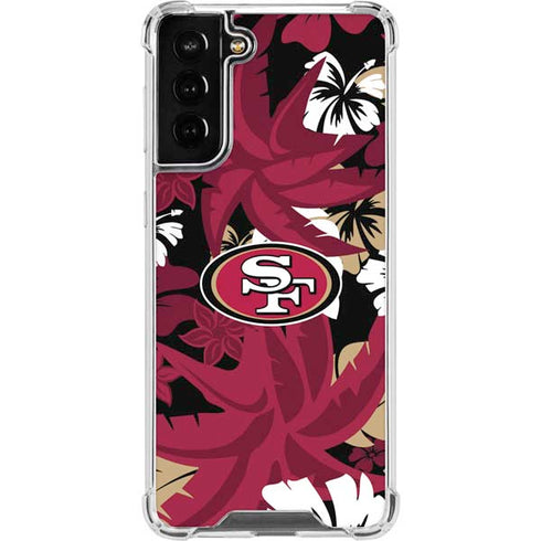 NFL San Francisco 49ers Tropical Print Galaxy S21 FE Clear Case