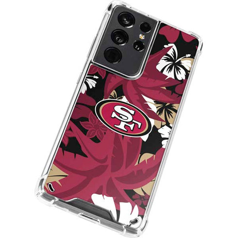 NFL San Francisco 49ers Tropical Print Galaxy S21 Ultra 5G Clear Case