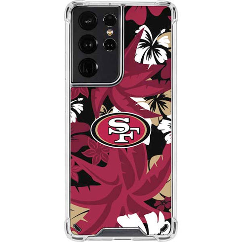 NFL San Francisco 49ers Tropical Print Galaxy S21 Ultra 5G Clear Case