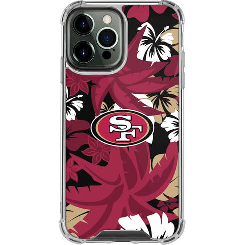 NFL San Francisco 49ers Tropical Print iPhone 14 Pro Max Clear Case