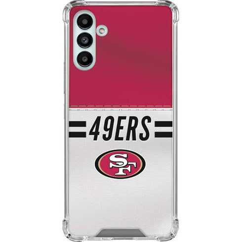 NFL San Francisco 49ers White Striped Galaxy A13 5G Clear Case
