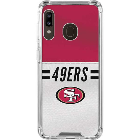 NFL San Francisco 49ers White Striped Galaxy A30 Clear Case
