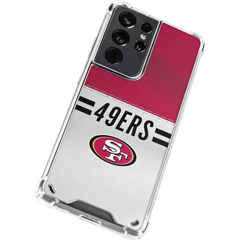NFL San Francisco 49ers White Striped Galaxy S21 Ultra 5G Clear Case