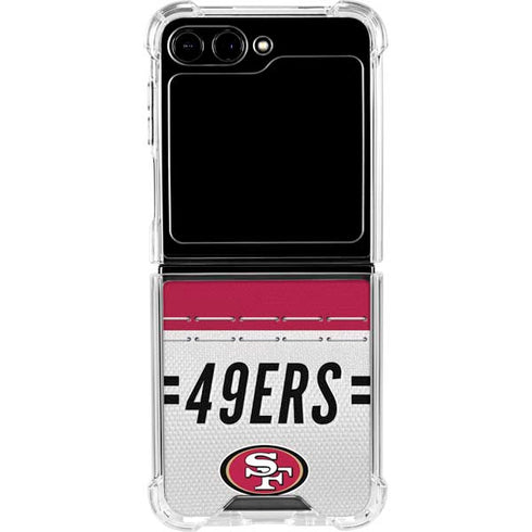 NFL San Francisco 49ers White Striped Galaxy Z Flip5 5G Clear Case