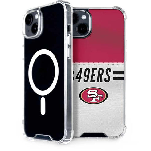 NFL San Francisco 49ers White Striped iPhone 15 Plus MagSafe Case