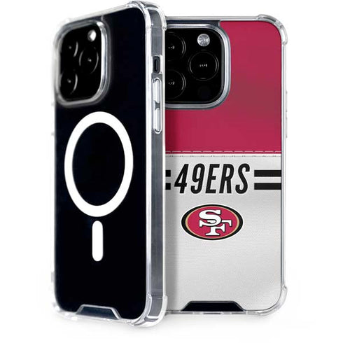 NFL San Francisco 49ers White Striped iPhone 15 Pro MagSafe Case