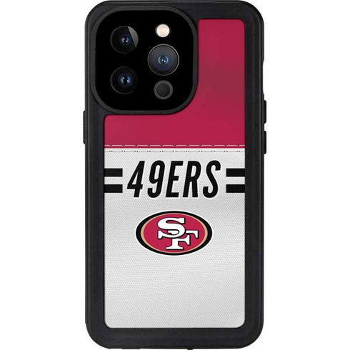 NFL San Francisco 49ers White Striped iPhone 14 Pro Waterproof Case