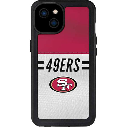 NFL San Francisco 49ers White Striped iPhone 15 Plus Waterproof Case