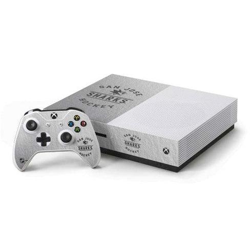 NHL San Jose Sharks Black Text Xbox One S Console and Controller Bundle Skin