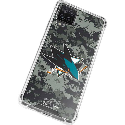 NHL San Jose Sharks Camo Galaxy A12 Clear Case