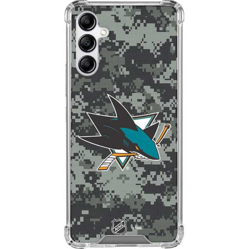 NHL San Jose Sharks Camo Galaxy A14 5G Clear Case