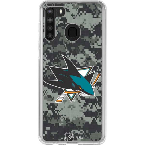 NHL San Jose Sharks Camo Galaxy A21 Clear Case