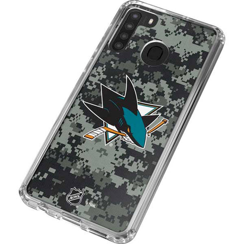 NHL San Jose Sharks Camo Galaxy A21 Clear Case
