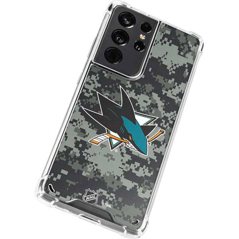 NHL San Jose Sharks Camo Galaxy S21 Ultra 5G Clear Case