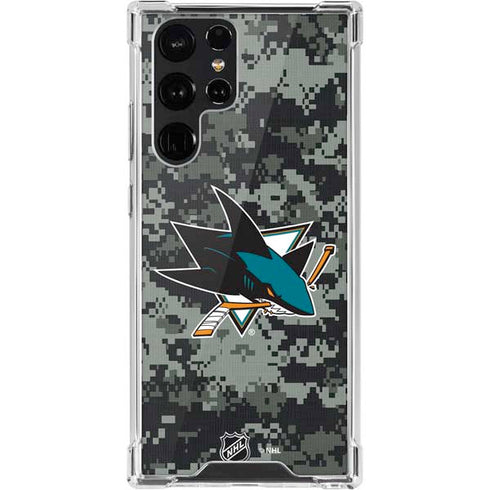 NHL San Jose Sharks Camo Galaxy S22 Ultra Clear Case