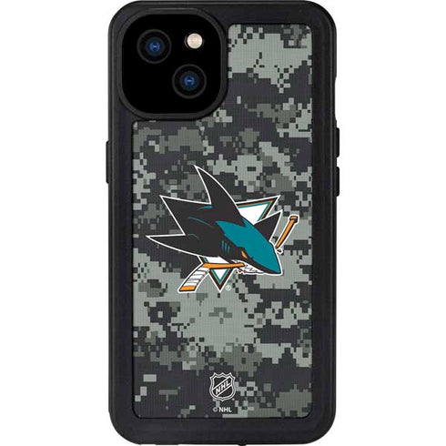 NHL San Jose Sharks Camo iPhone 15 Plus Waterproof Case