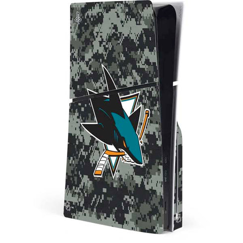 NHL San Jose Sharks Camo PS5 Slim Disk Console Skin
