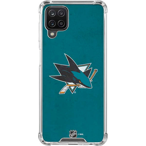NHL San Jose Sharks Distressed Galaxy A12 Clear Case