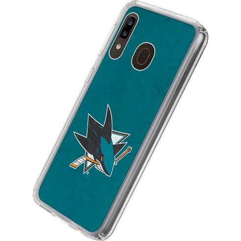 NHL San Jose Sharks Distressed Galaxy A20 Clear Case