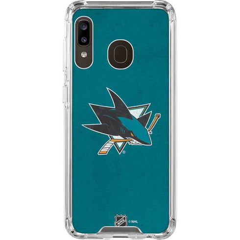 NHL San Jose Sharks Distressed Galaxy A30 Clear Case