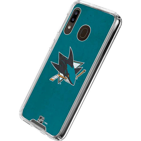 NHL San Jose Sharks Distressed Galaxy A30 Clear Case